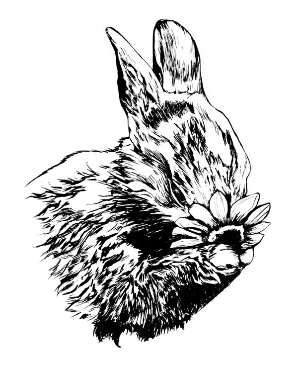Bunny holding a flower Art Print
